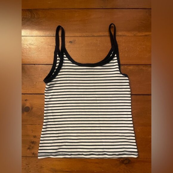 H&M Border Ribbed Sleeveless Tank Top Navy White Stripes - Picture 5 of 8